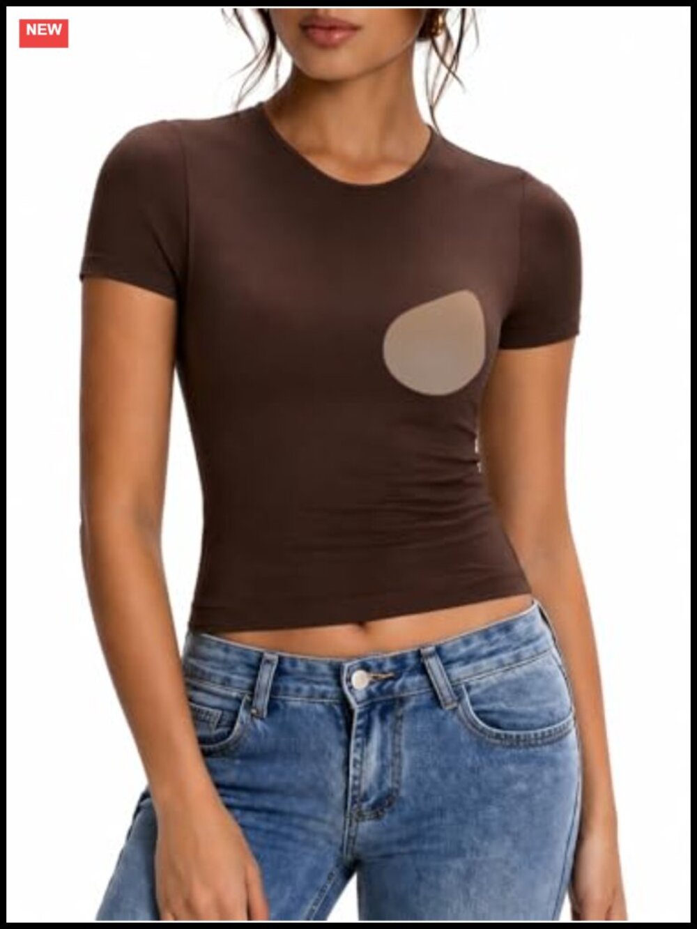 Built in Bra Crop Top Short Sleeve Fitted T Shirt